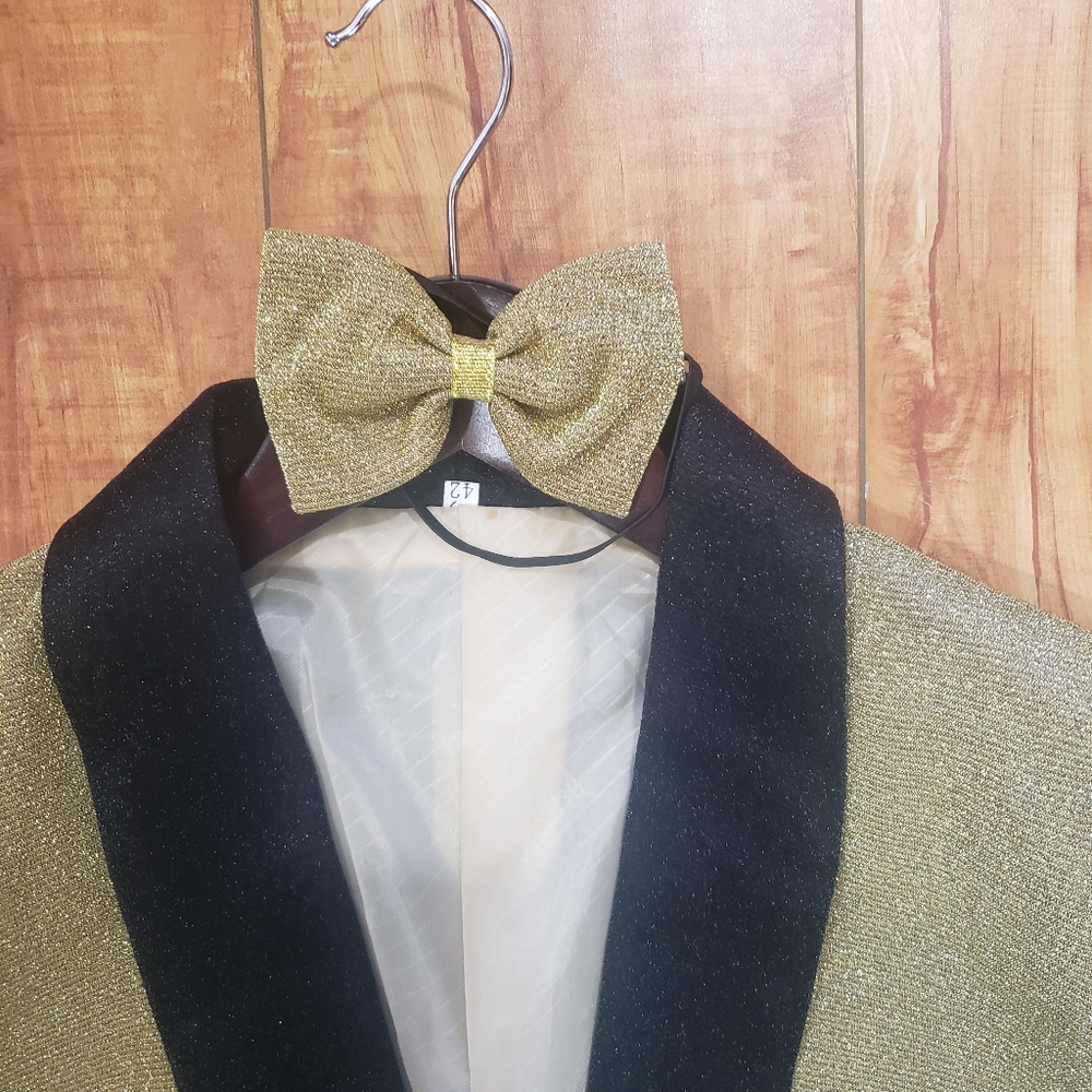 After Six Men's Gold black Formal 1 Button Tuxedo Jacket Wedding Prom Size 42 - Picture 6 of 7
